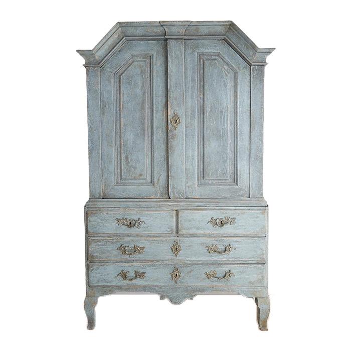 Swedish Blue Painted Cupboard, 18th c.