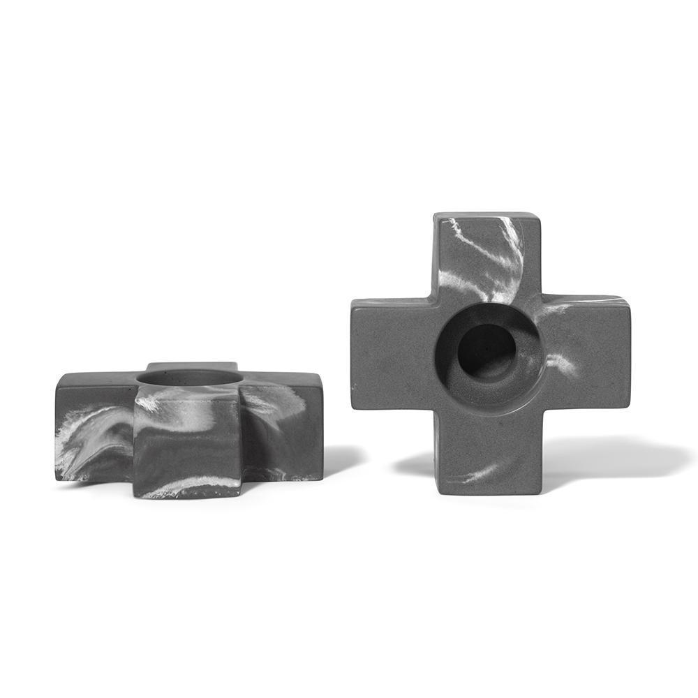 Concrete Plus Shape Candle Holder Dark Marbled Eleish Van Breems Home