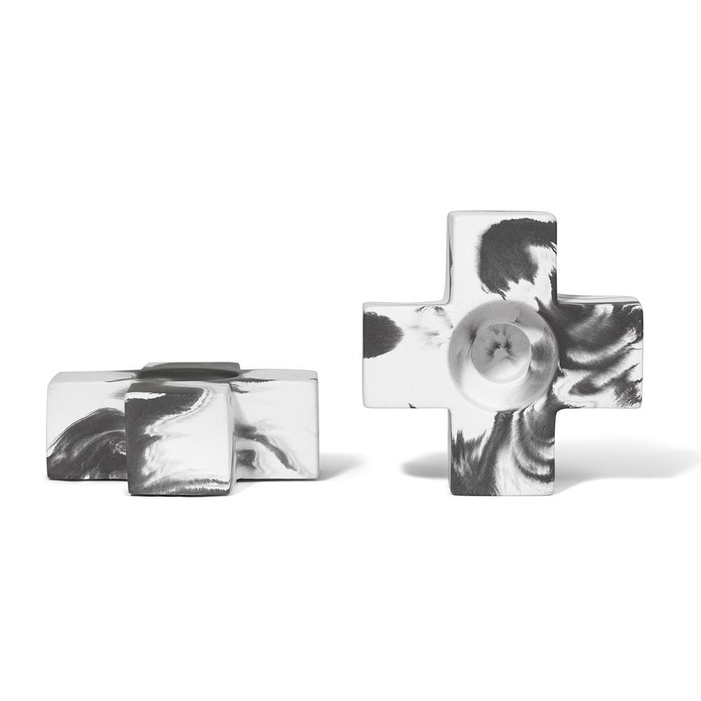 Concrete Plus Shape Candle Holder Light Marbled Eleish Van Breems Home