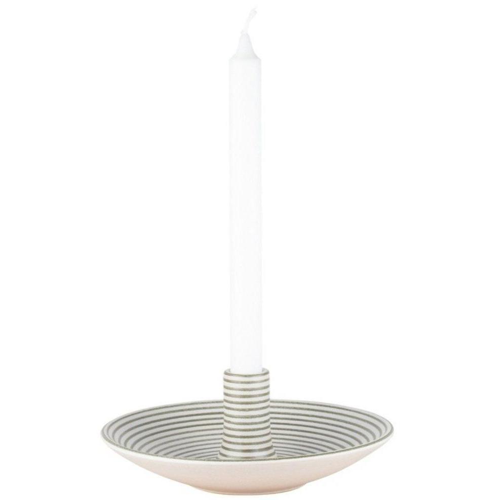 Tall Striped Candlestick with Bowl White & Linen Eleish Van Breems Home