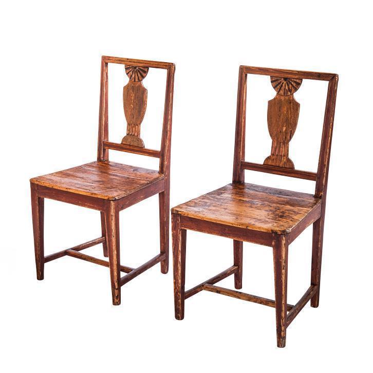 18th C. Pair of Finnish Red Baroque Back Chairs Eleish Van Breems Home