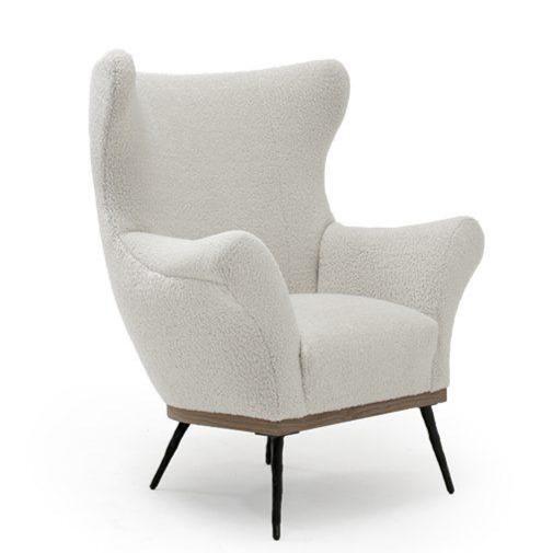 Paola Club Wing Chair Walnut in Fabric Stonewash Linen Natural