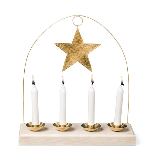 Swedish Brass Advent Candlestick with Natural Base