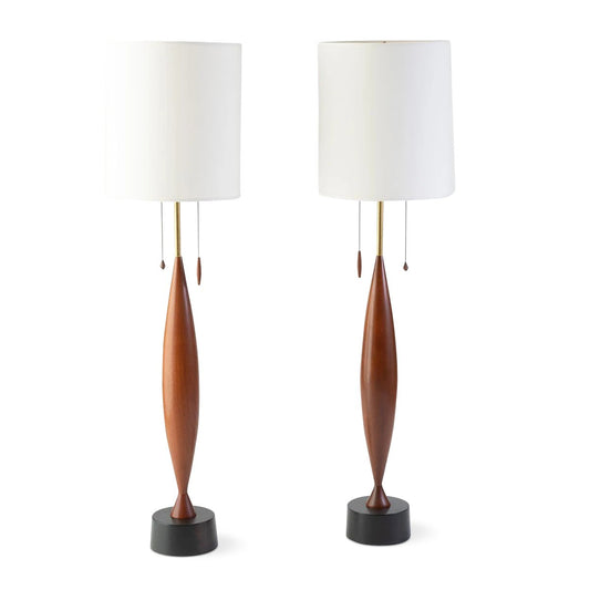 Pair of Heifetz Monumental Walnut & Ebonized Lamps