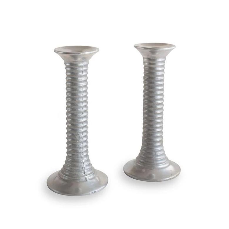 Pair of Mid Century Modern Aluminum Candlesticks Eleish Van Breems Home