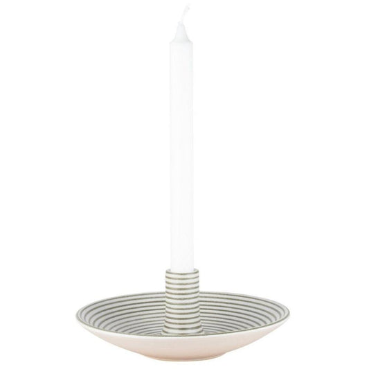Small Striped Candlestick with Bowl White & Linen Eleish Van Breems Home